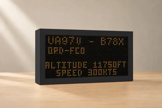 Mach 2 Lite in matte black on a desk, showing a live flight's altitude and speed